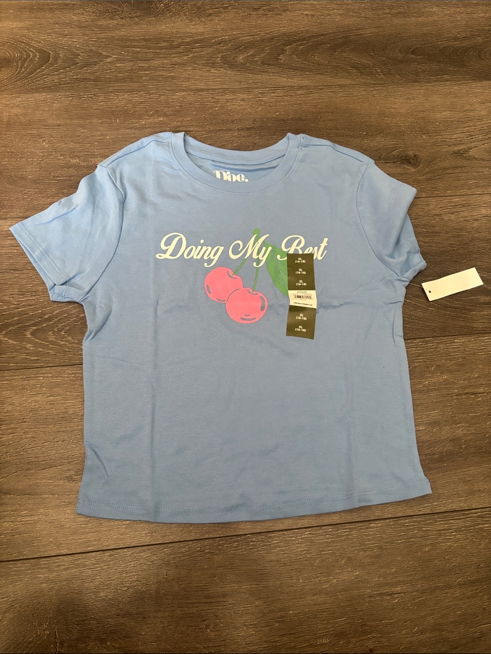 Kids Light Blue 'Doing My Best' Tee with Pink Cherry Graphic